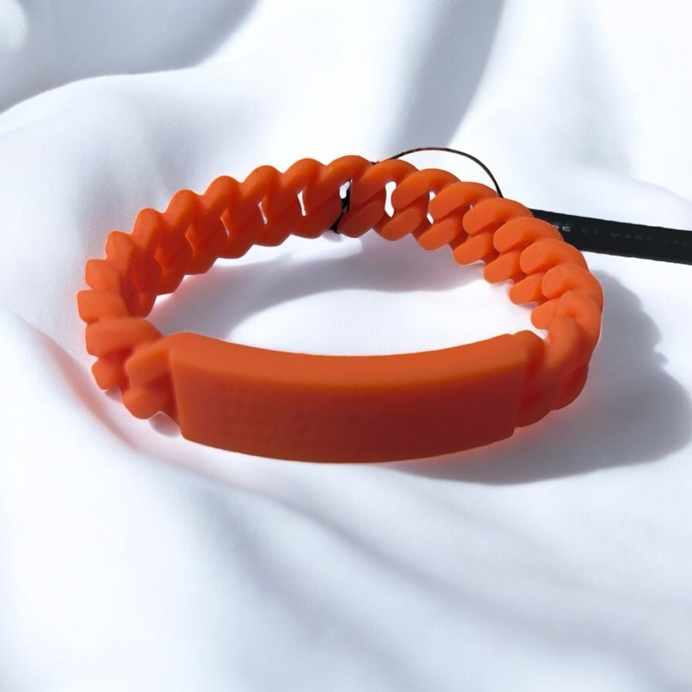 New Marc by Marc Jacobs Bracelet Fluoro Orange Stretch Braided Silicone - Picture 1 of 5
